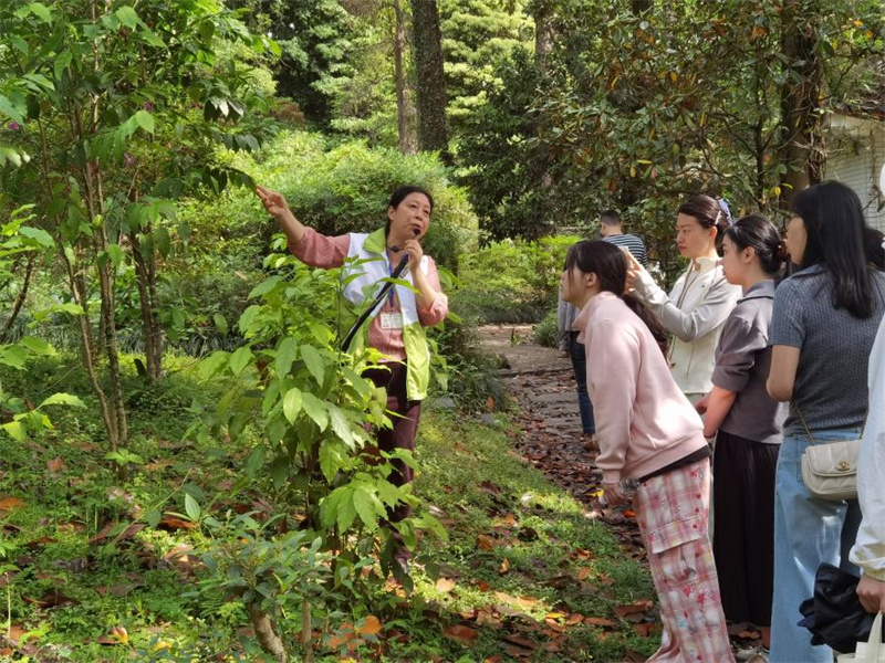 植物園工作人員為青年團員們介紹珍稀植物的莖葉.jpg